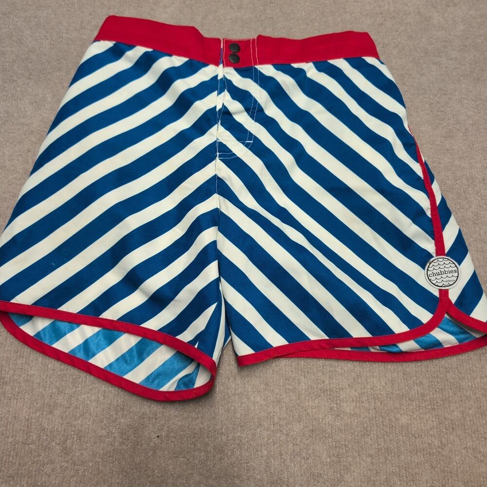 CHUBBIES USA Swim Trunks Board Shorts Unlined Red Blue Size M